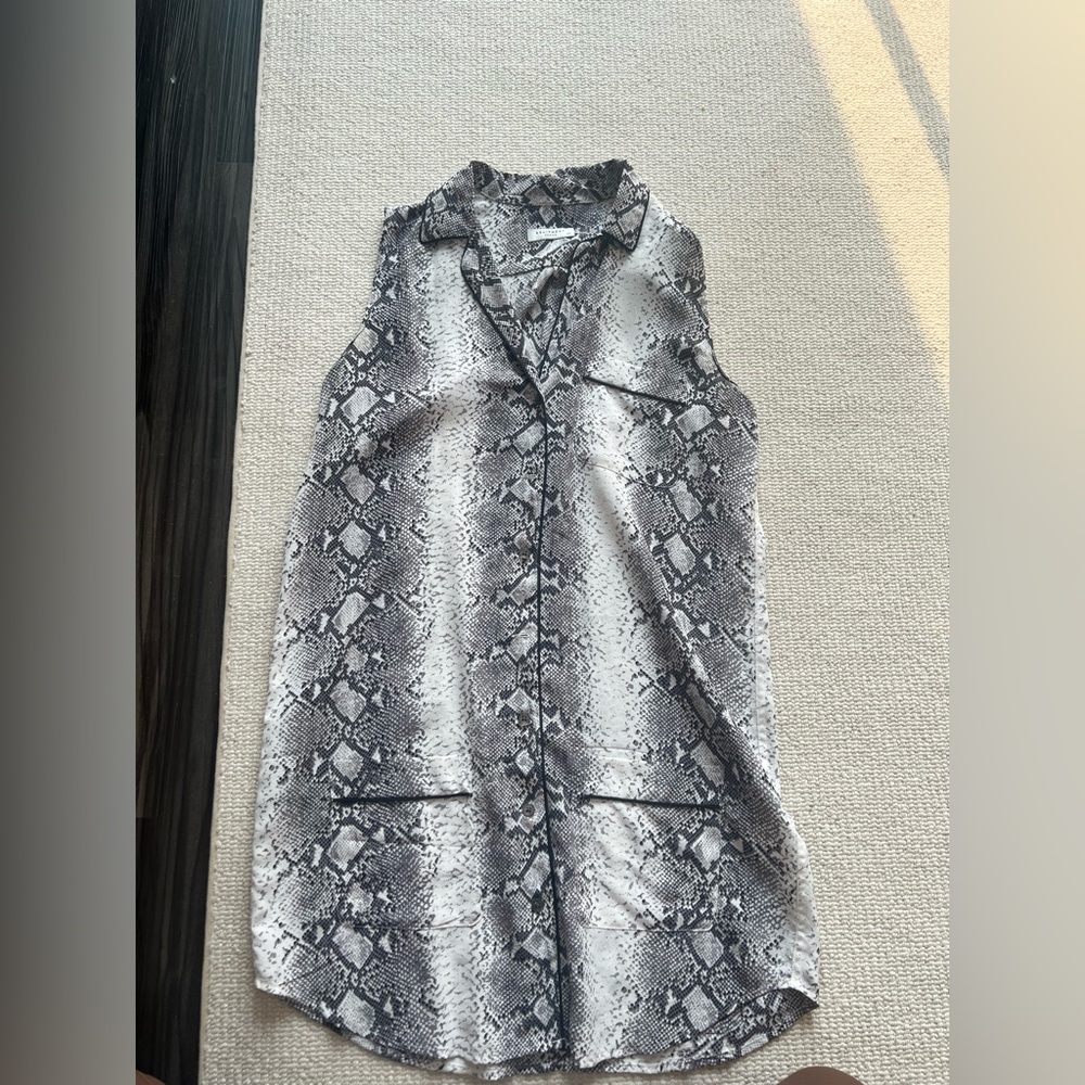 Equipment Gray Graphic Notched Collar Mini Dress